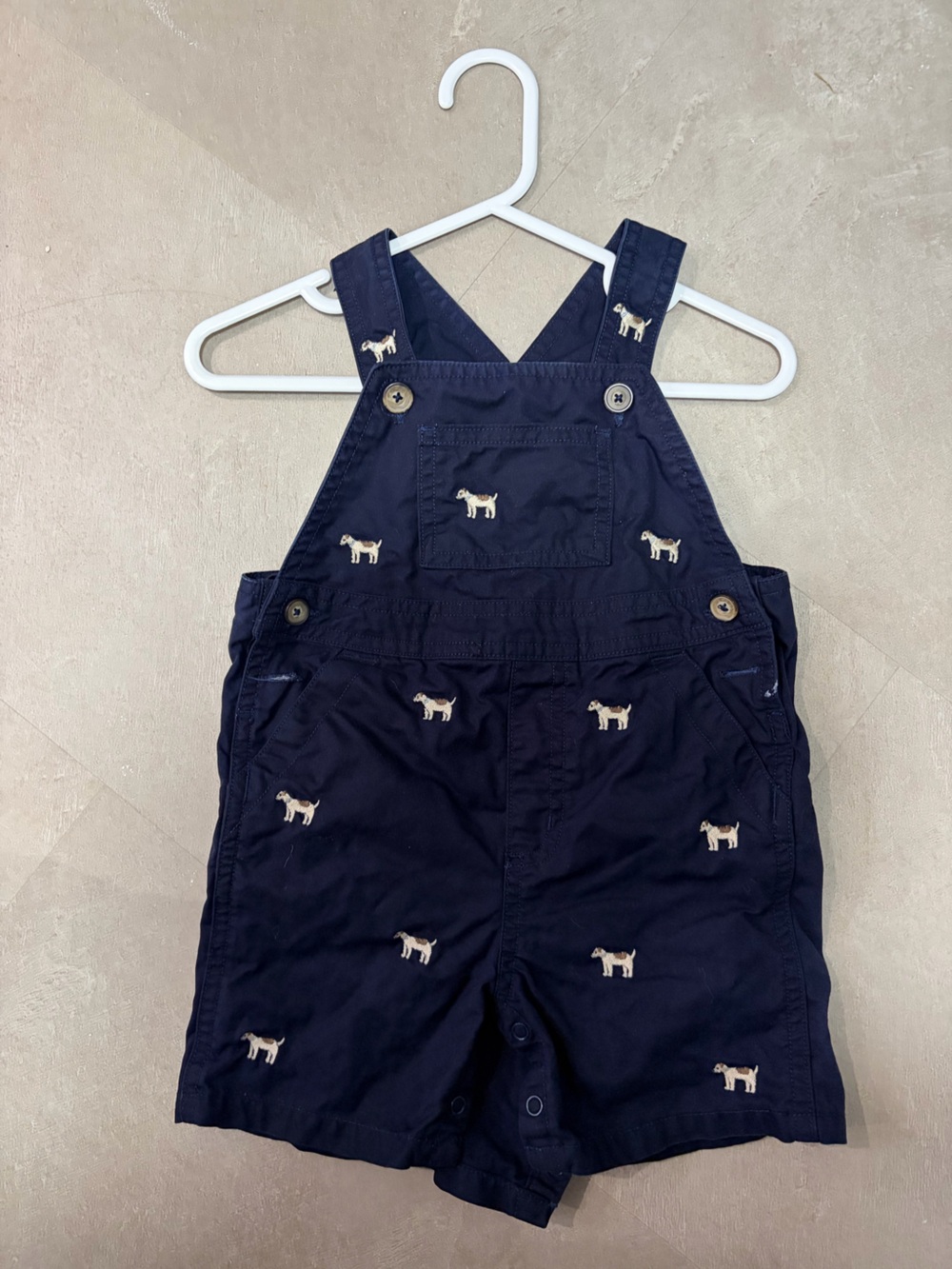 Janie and Jack | Navy Blue All-Over Embroidered Dog Shortall | 6-12M